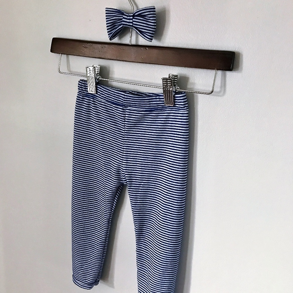 New Baby Boys Bow Tie & Pants Set Blue Stripes